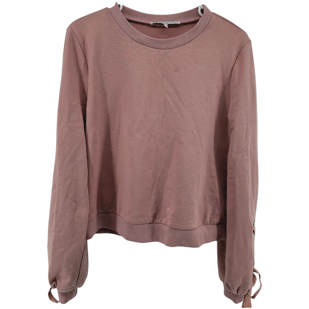 English Factory Sweatshirt Ribbon Grommet Crew Neck Ribbed Knit Trim Pink Large